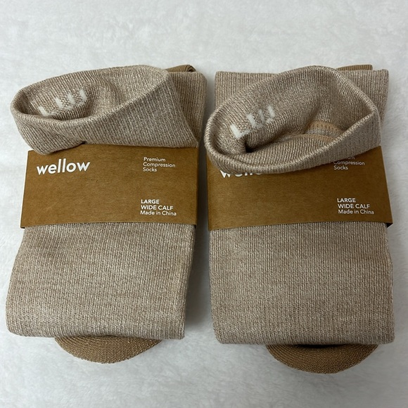 NEW 2 pair Wellow Large-Wide Calf Compression Socks, Beige/Tan, Unisex - Picture 7 of 7